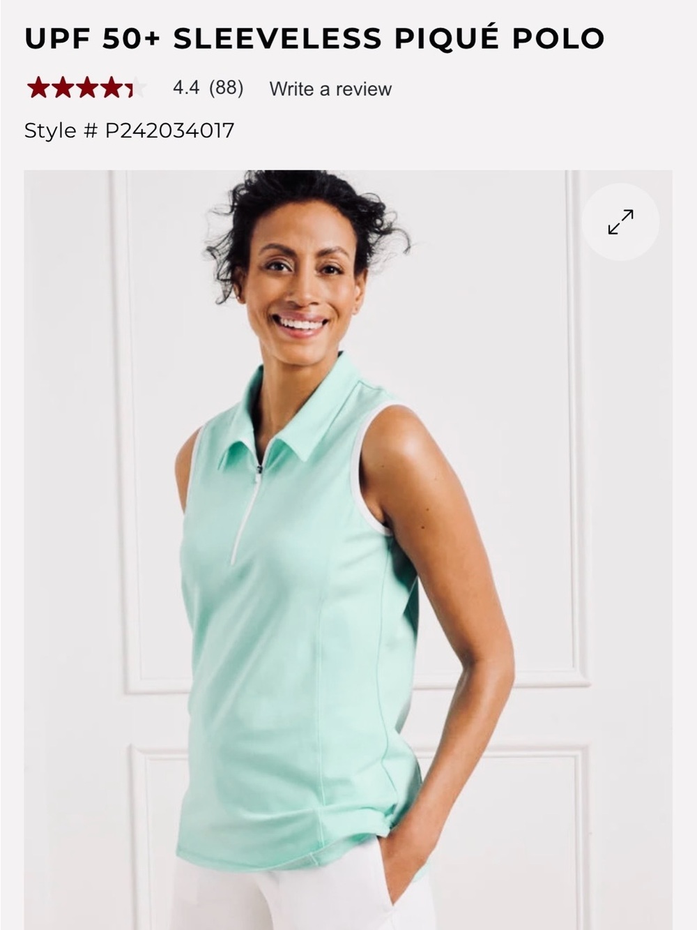 T by Talbots Fresh Aqua Sleeveless Pique Polo Tank Top -Large